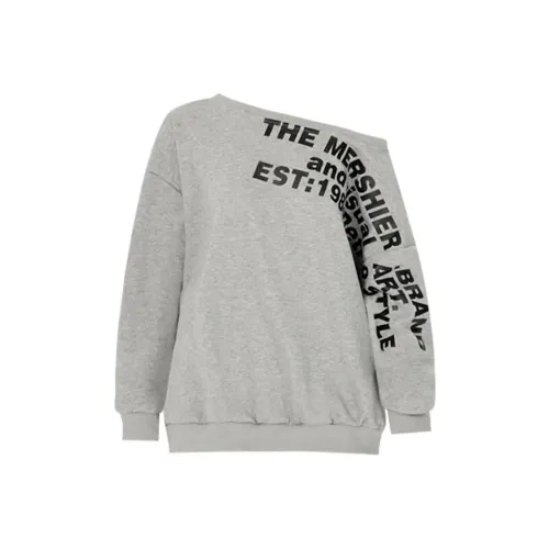 PAZZO American Asymmetrical Shoulder Letter Design Long Sleeve Sweatshirt Women's Heather Gray