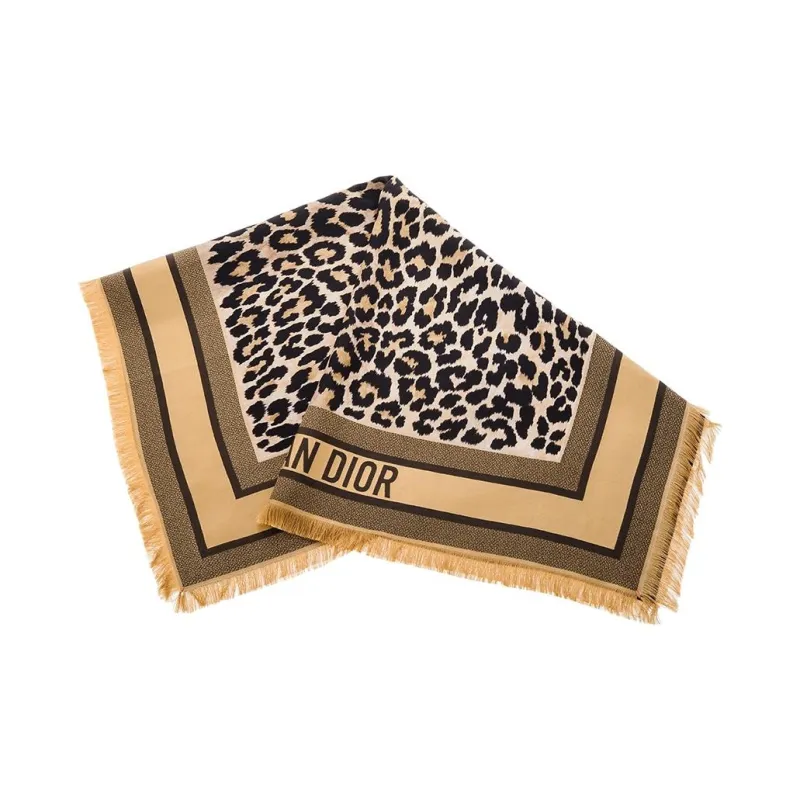DIOR Fringed Leopard Printed Scarf-2