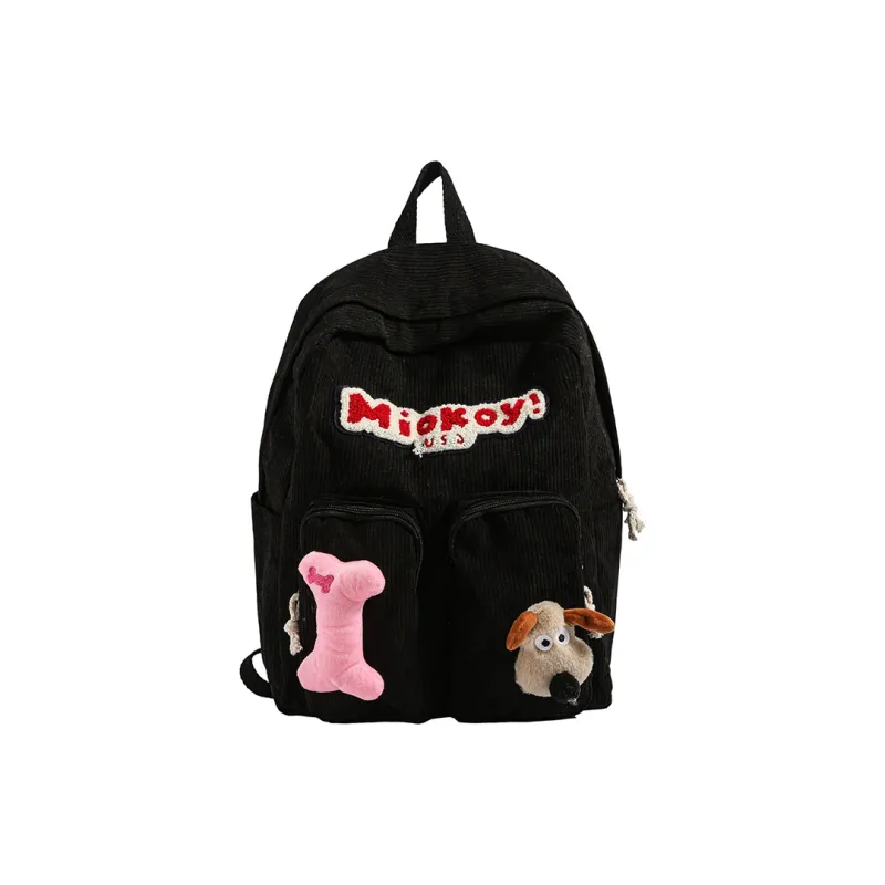 Dusen Kangaroo Corduroy Backpack Women's White/Black/Red-6