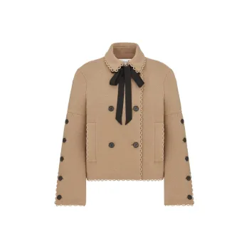 DIOR Laine Vierge Double Face Bouclette Beige Jackets Coats Women's Brown