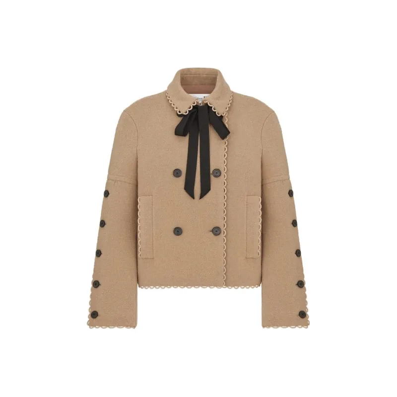 DIOR Laine Vierge Double Face Bouclette Beige Jackets Coats Women's Brown-0