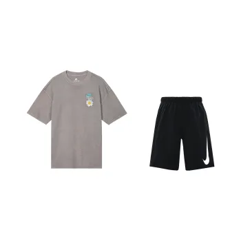 Nike Casual Sportswear Men Clothing Set Gray Top+Black Shorts