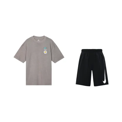 Nike Casual Sportswear Men Clothing Set Gray Top+Black tiered shorts