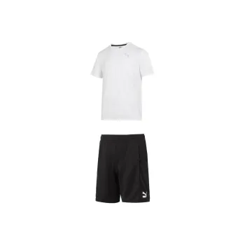 PUMA Casual Sportswear Men Set White Short-Sleeved Shirt+Black Shorts