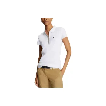 Tommy Hilfiger Slim Fit Essential Zip Polo T Shirts Polo Shirt Women's White