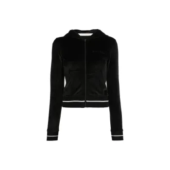 PALM ANGELS Stripe Trim Chenille Zip Hoodie Black