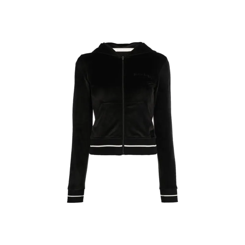 PALM ANGELS Stripe Trim Chenille Zip Hoodie Black-0