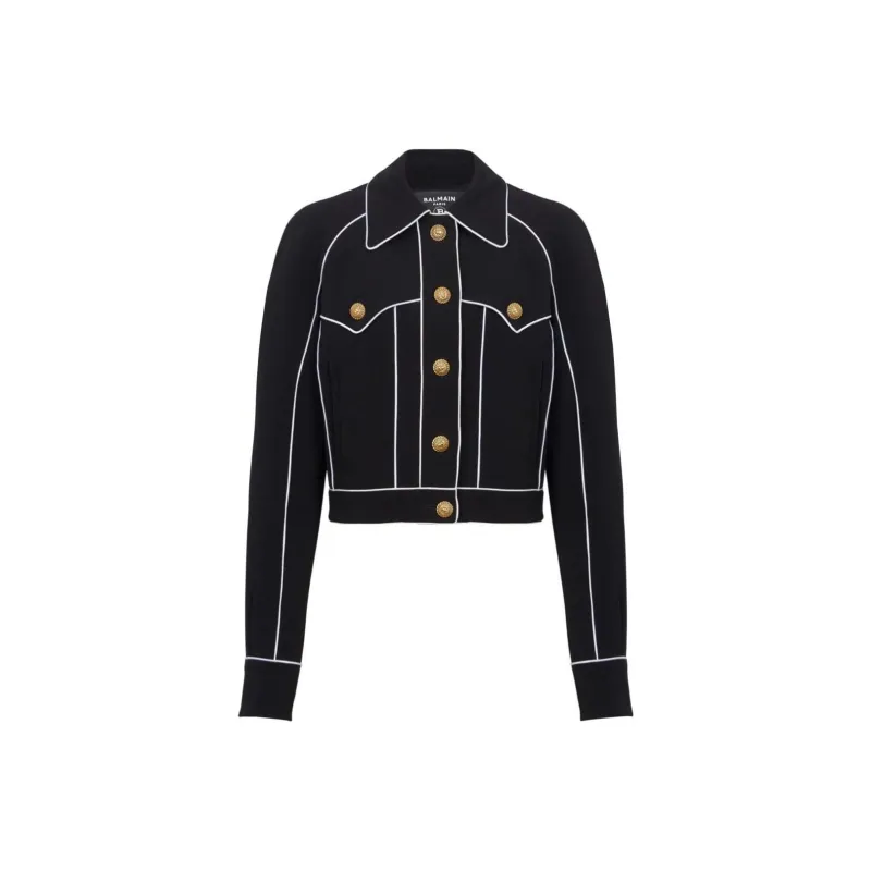 BALMAIN Buttoned Contrasted Western Crepe Jacket 'Black'-0