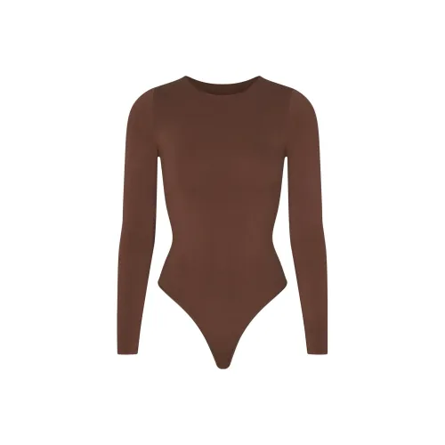 SKIMS ESSENTIAL CREW NECK LONG SLEEVE BODYSUIT Jumpsuit Women's COCOA/Cocoa