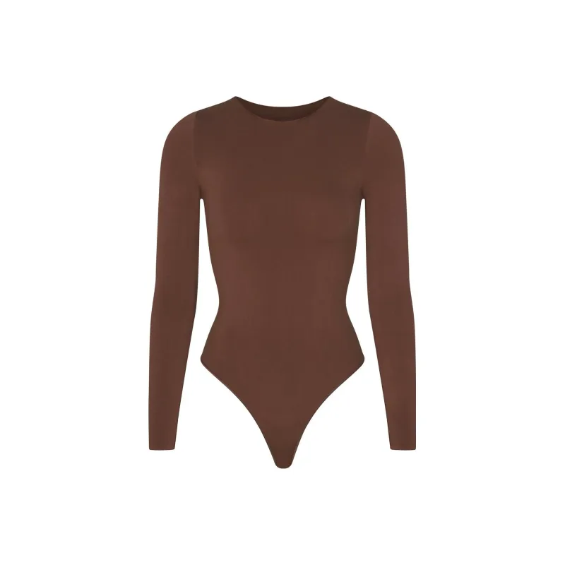 SKIMS ESSENTIAL CREW NECK LONG SLEEVE BODYSUIT Jumpsuit Women's COCOA/Cocoa-0