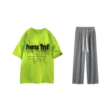Clothing Set (Neon Green Top+Gray Pants)