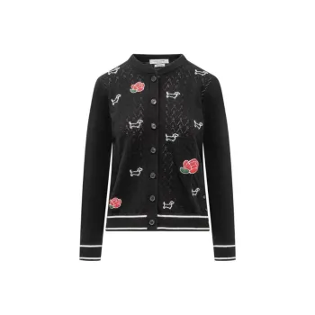 THOM BROWNE Hector Rose Embroidered Buttoned Cardigan
