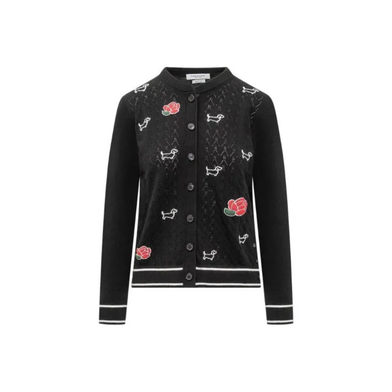 THOM BROWNE Hector Rose Embroidered Buttoned Cardigan-0