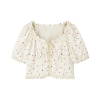 LEDIN Chiffon Shirt Women's Yellow Print