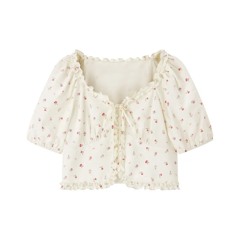 LEDIN Chiffon Shirt Women's Yellow Print-0