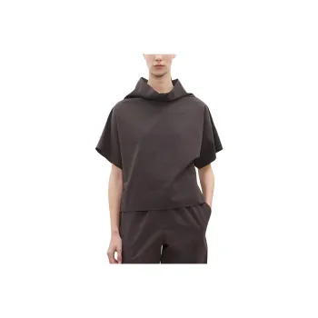 LA GARCONNE Solid Color Turtleneck Pullover Loose Fit Short-Sleeved T-Shirt Women's Chocolate Brown