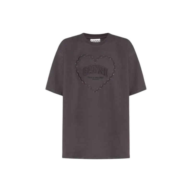 GANNI Drop Shoulder Heart T Shirt-0