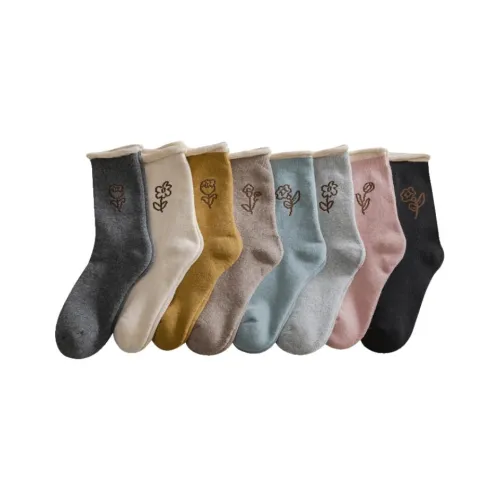 H YXIANG Mid Calf Socks Women's 8 Pack Mixed Color
