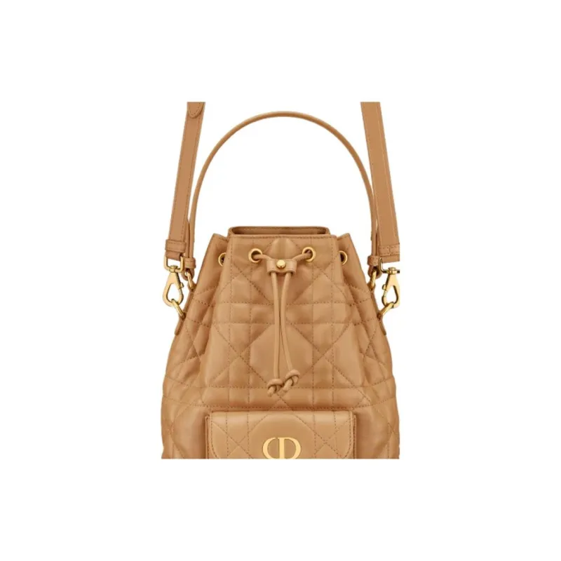 DIOR Caro Sheepskin Bucket Bag, Shoulder Bag, Crossbody Bag, Handbag Small Size Women's Camel-2