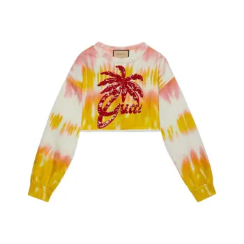GUCCI Tie Dye Cotton Jersey Sweatshirt Yello Pink White