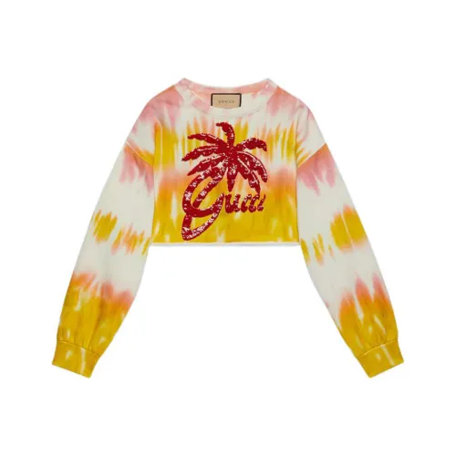 GUCCI Tie Dye Cotton Jersey Sweatshirt Yello Pink White