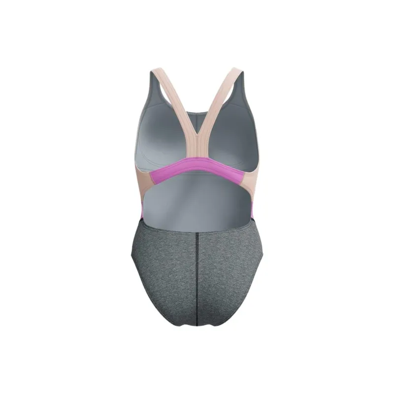 Speedo Heather Quantum Fusion Splice One piece Swimsuit Women's Gray/Pink-1
