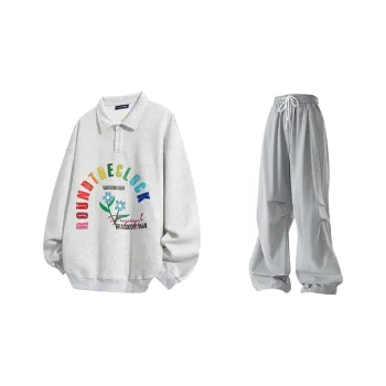 FAX FOR FMACM Sweatshirt Set Unisex White Gray Top+Black Pants