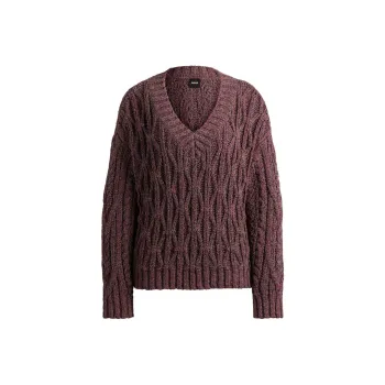 HUGO BOSS V-neck Cable-knit Sweater