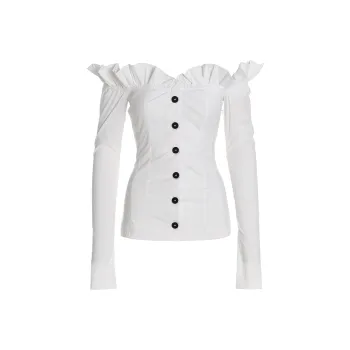 PHILOSOPHY DI LORENZO SERAFINI Ruffled Off-Shoulder Buttoned Shirt