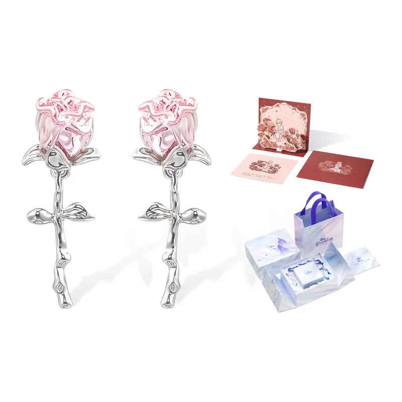Disney Princess 925 Sterling Silver Stud Earrings Women's Pink-10