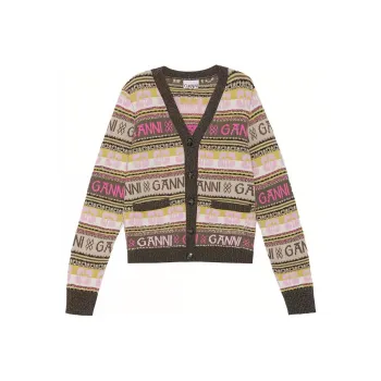GANNI FW23 Knitted Fabric Cardigan Women's Purple Olive