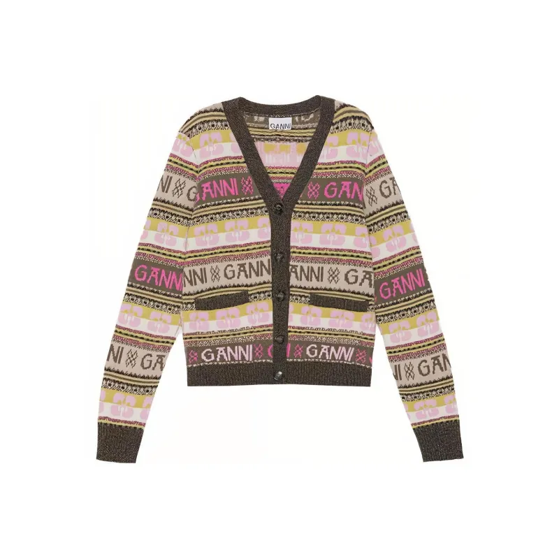 GANNI FW23 Knitted Fabric Cardigan Women's Purple Olive-0
