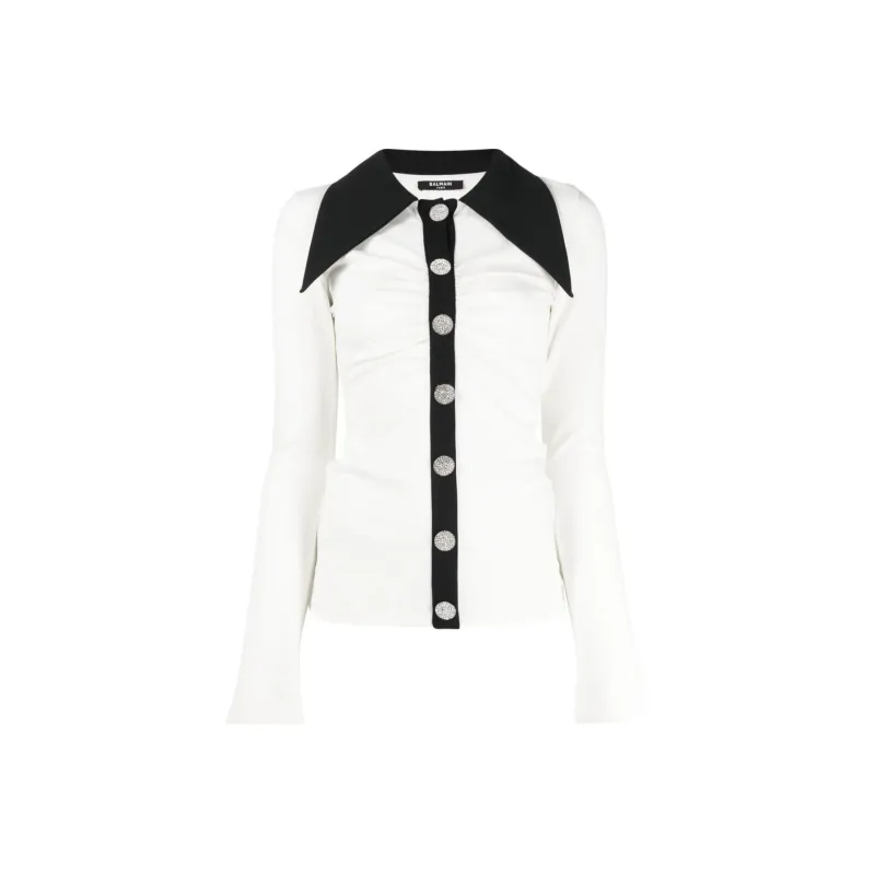 BALMAIN Rhinestone button Long sleeve Shirt-0