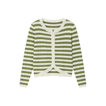 VIMLY Knitwear Women's Green White Stripes