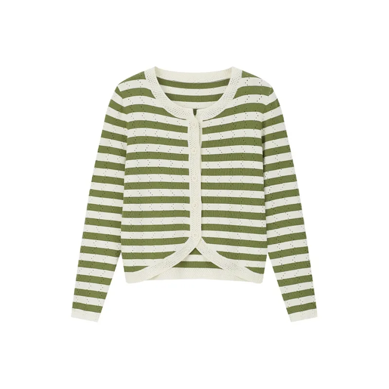 VIMLY Knitwear Women's Green White Stripes-0