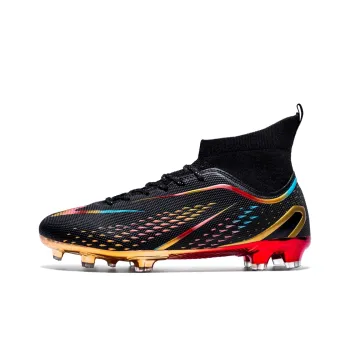 Binary FG Rubber Long Studs Cushioning Abrasion Resistant Lightweight Slip Resistant Soccer Shoes Unisex Black Gold