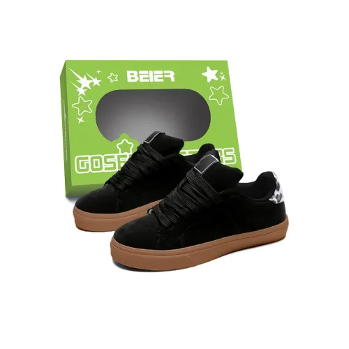 BEIER Low Top Skateboard Shoes Women's Leopard Print Black