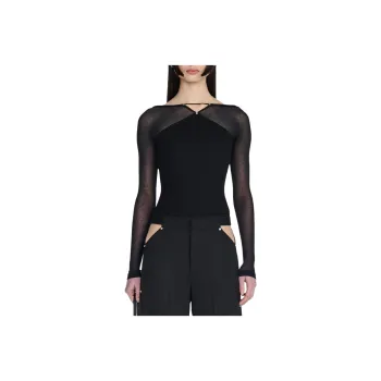 DION LEE SS24 PIERCED STUD LONG SLEEVE TOP T Shirt Women's Black