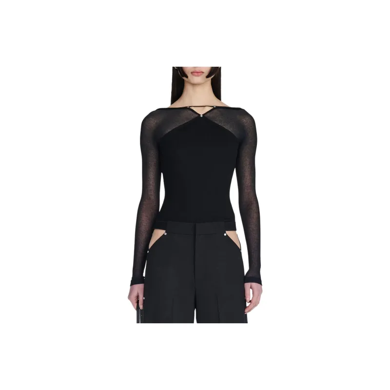 DION LEE SS24 PIERCED STUD LONG SLEEVE TOP T Shirt Women's Black-0