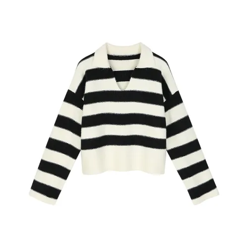 VEGA CHANG SS24 Knitwear Women's Beige Black Stripes