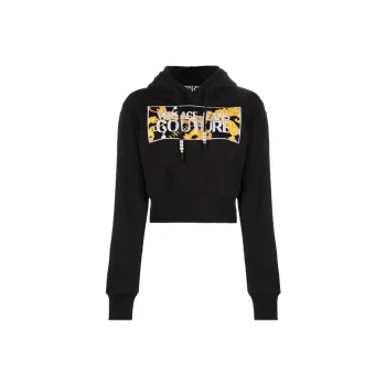 VERSACE JEANS Logo-Patch Drawstring Cropped Hoodie