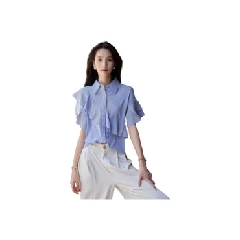 【dme】 Shirt Women's Navy Blue Stripes