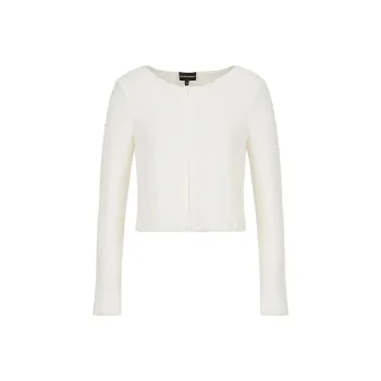 EMPORIO ARMANI Barré-Jersey Zip-Up Bolero Knitwear Women's White