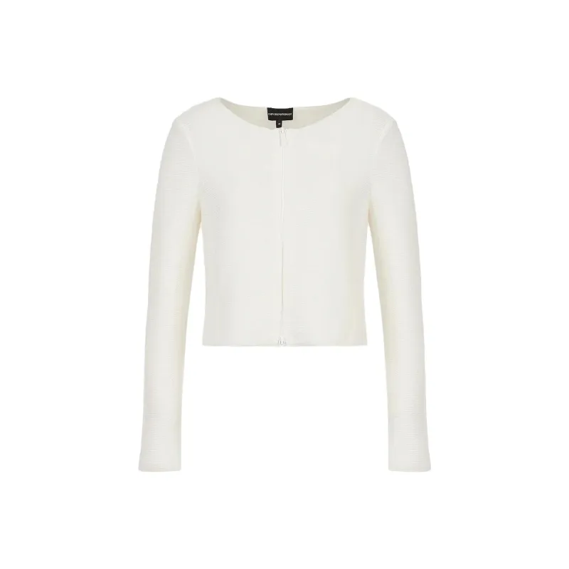 EMPORIO ARMANI Barré-Jersey Zip-Up Bolero Knitwear Women's White-0