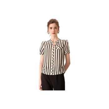 FENHONGMALI Shirt Women's Black White Stripes