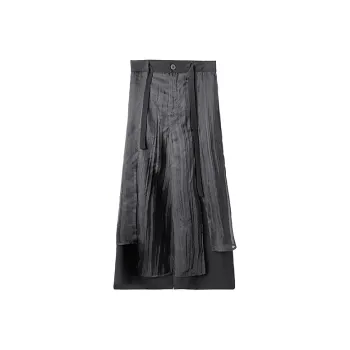 HUANXIANGZHE Loose Fit Straight Fit Cropped Pants Samurai Pants Skirt Casual Pants Unisex Black