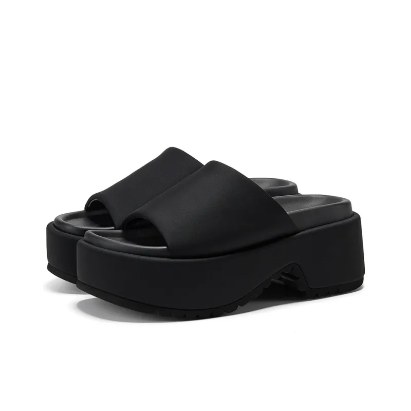 GG CC Slip Resistant Abrasion Resistant Cushioning Wedge Heel Slide Slippers Women's Black-1