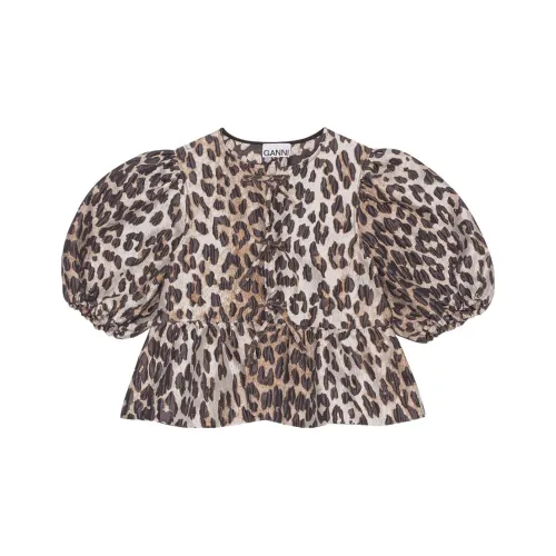 GANNI 3D Jacquard Peplum Blouse 'Leopard'