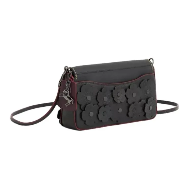 COACH Dinky Glove Tanned Leather Shoulder Bag Medium Size Unisex Black & Burgundy-1