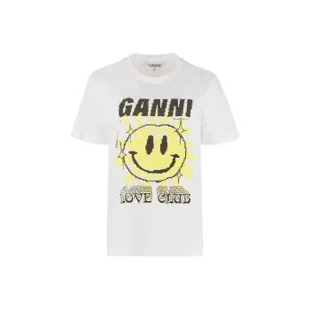 GANNI Light Jersey Sun Love Print O Neck Relaxed T Shirt 'Bright White'